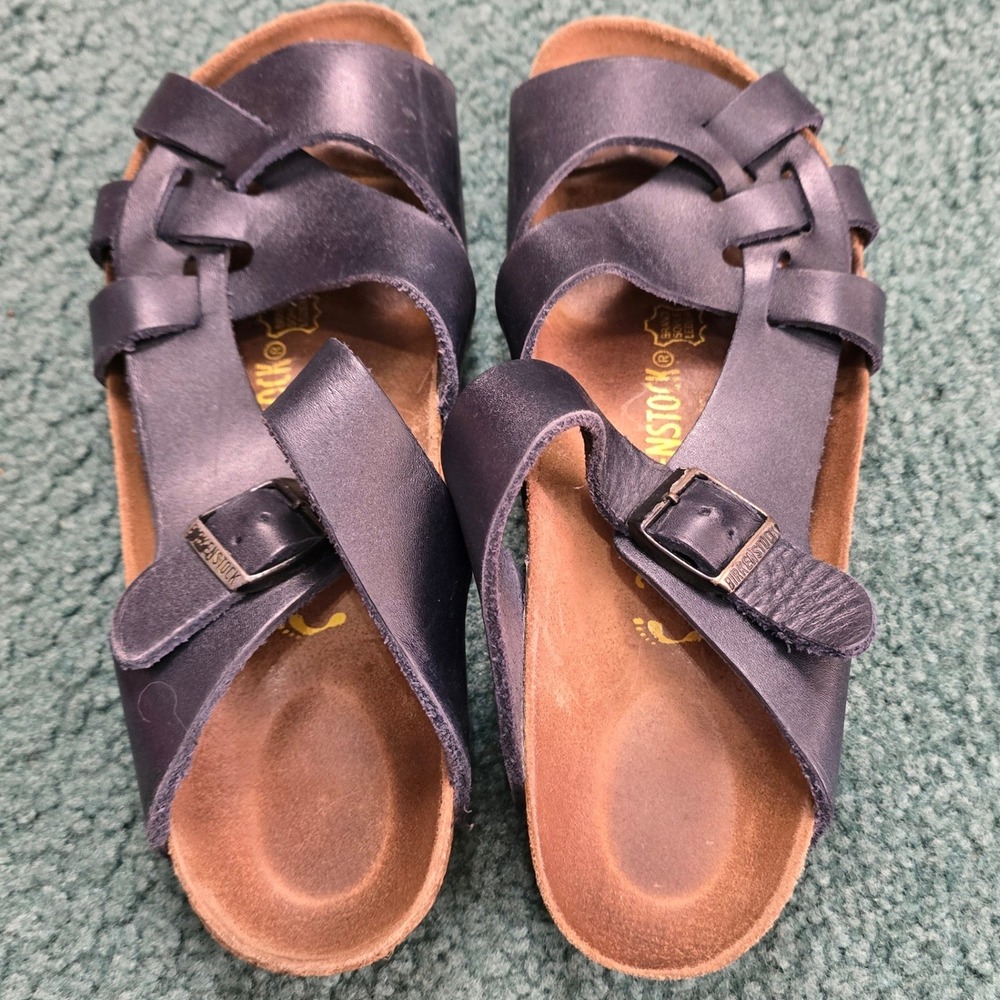 Birkenstock Women's Pisa Narrow Sandal Navy Blue Leather Buckle Slide 39 L8 M6